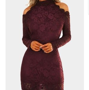 NWOT Maroon Peep Shoulder Dress